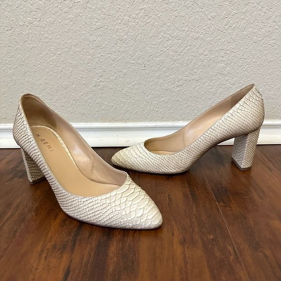 M. GEMI Lustro Snakeskin Pointed Toe Pump Heels Cream Leather - Picture 2 of 14